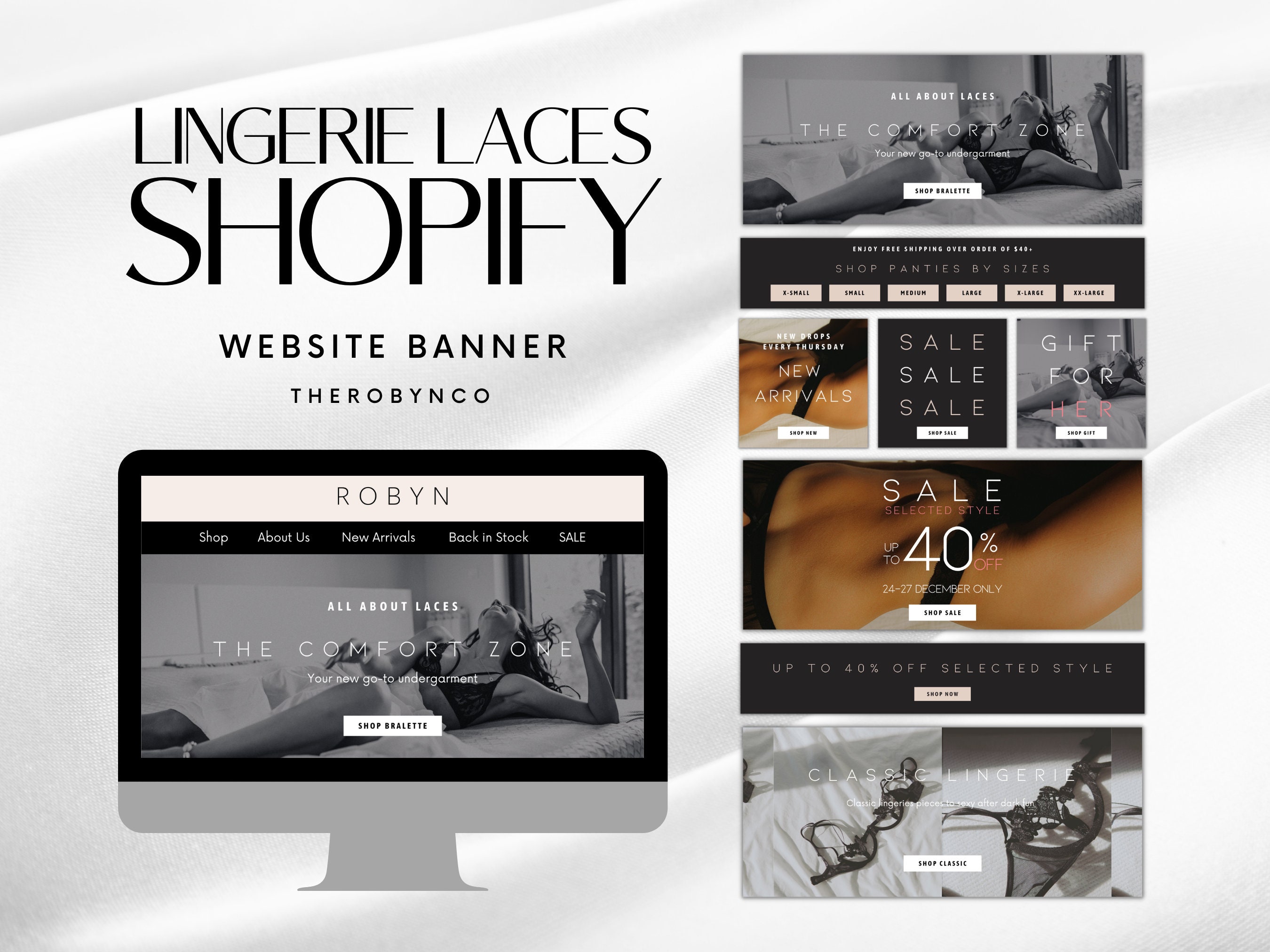 Mini Lingerie Web Banners Bundle Templates Set, Website Banner Header, Shopify Web Banner, Lingerie Boutique Online Store Design, Laces Wear