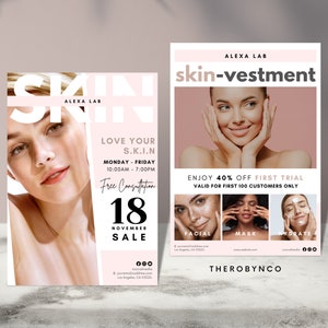 Beauty Flyer Brand Awareness Templates, Skincare Makeup Salon, Editable, Printable, Instant, Promotion, Pink Modern Skincare, Poster Ads