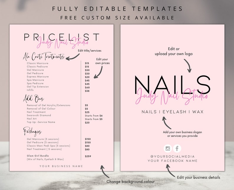 JUDY Nails Salon Price List Pre Made Templates Editable - Etsy Australia