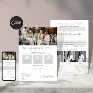 DIY Network Brunch Flyer Templates Design, Networking Women's Empowerment Flyer Conference Event Flyer, Entrepreneur Lady Boss Babe, Canva