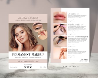 Beauty Flyer Brand Awareness Templates, Hair Nail Makeup Salon, Editable, Printable, Instant, Promotion, Pink Modern Minimalist, PMU Ads