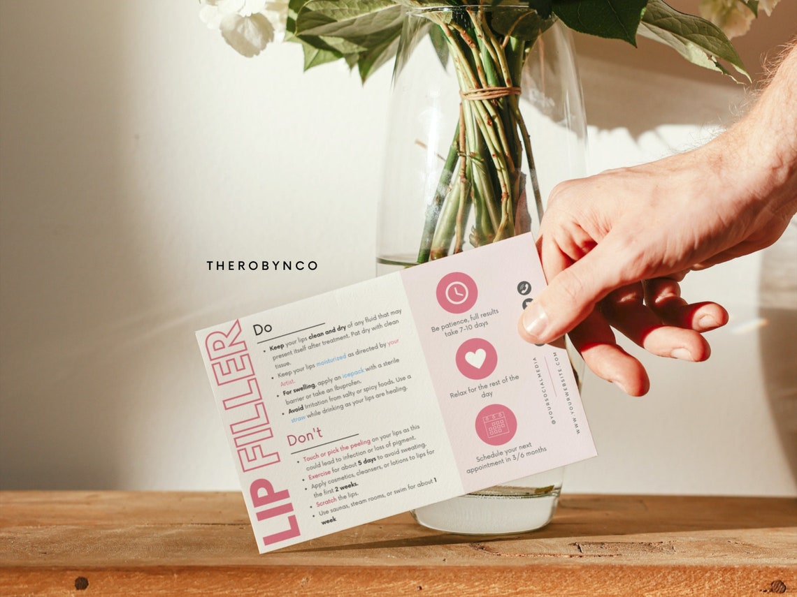 Lip Filler Aftercare Card Design Templates Lips Enhancement Etsy