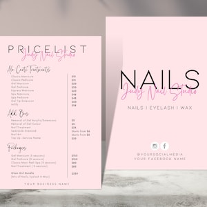 JUDY Nails Salon Lista de preços Modelos pré-fabricados, editáveis, imprimíveis, instantâneos, manicure de beleza, design de preços, menu de cabelo minimalista