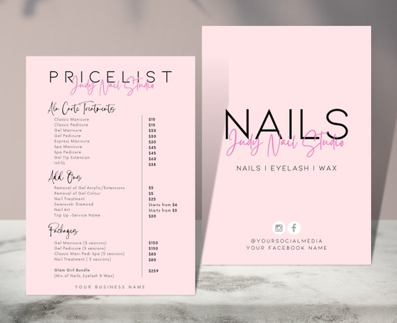 price list design for nail salon