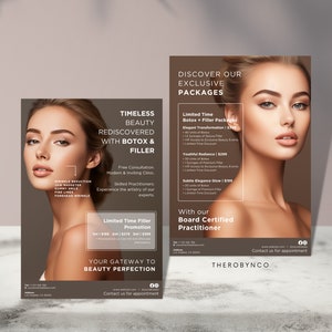 DIY Botox Dermal Filler pakket Flyer sjablonen ontwerp, injectiekliniek bewerkbare afdrukbare, Instant, Promo esthetische Med Spa, Instagram