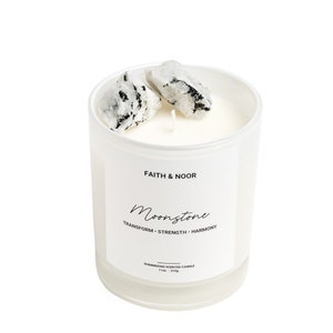 Moonstone - TRANSFORMATION - Crystal Candle - 11 oz. - Aromatherapy - Intention Candle - Soy Candle - Manifestation Candle - Gifts - Crystal