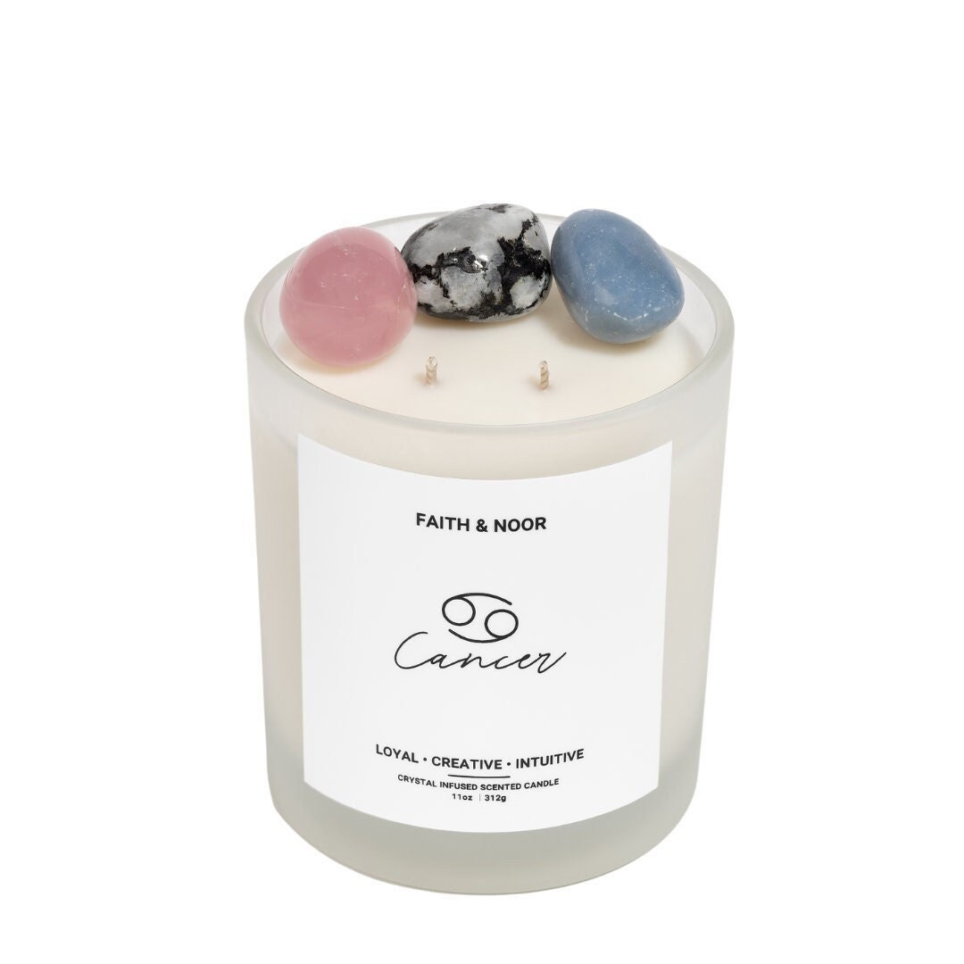 CANCER Zodiac Crystal Candle Crystal Candle Crystals for Cancer Cancer