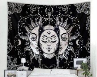 Beautiful psychedelic face printing big wall mounted cheap hippie wall hanging bohemian wall tapestry mandala wall art decoration.