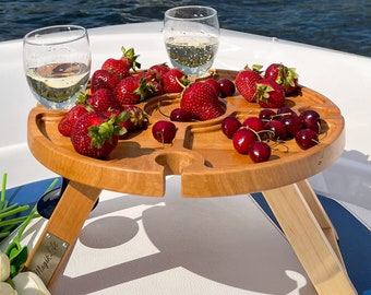 Wine Folding Picnic Table Portable Natural Wood Beer Table for Outdoors Small Table for Bed Cheese and Snack Board Charcuterie Boards