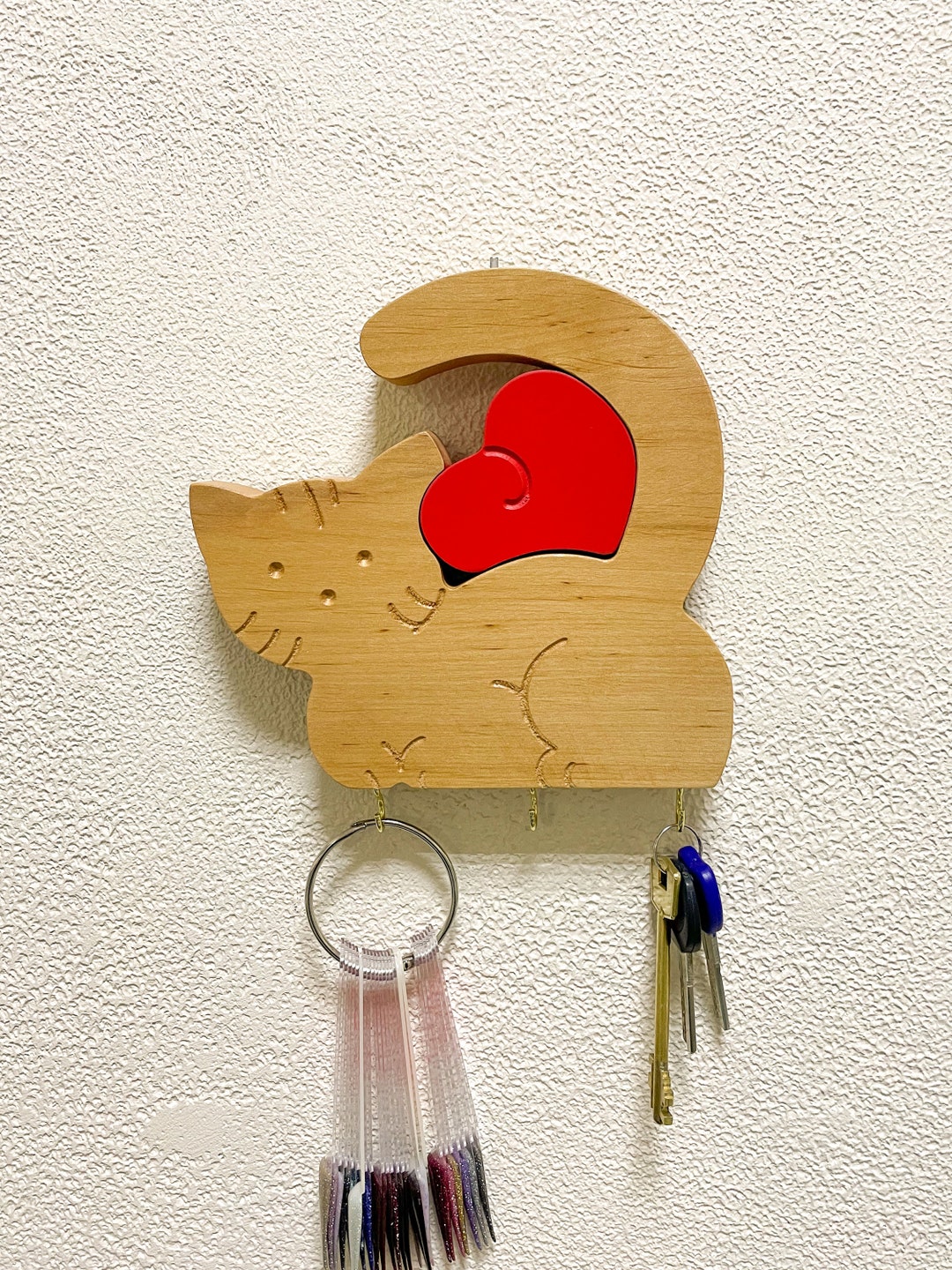 Wooden Key Holder for Wall Cute Cat Key Holder Decorative Key Hook ...