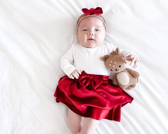 Red Velvet Skirt, Skirts for Girls, Christmas Outfit, Toddler Outfit, Skirt with Bow, Double Skirt, Skirt for Christmas, Christmas Baby