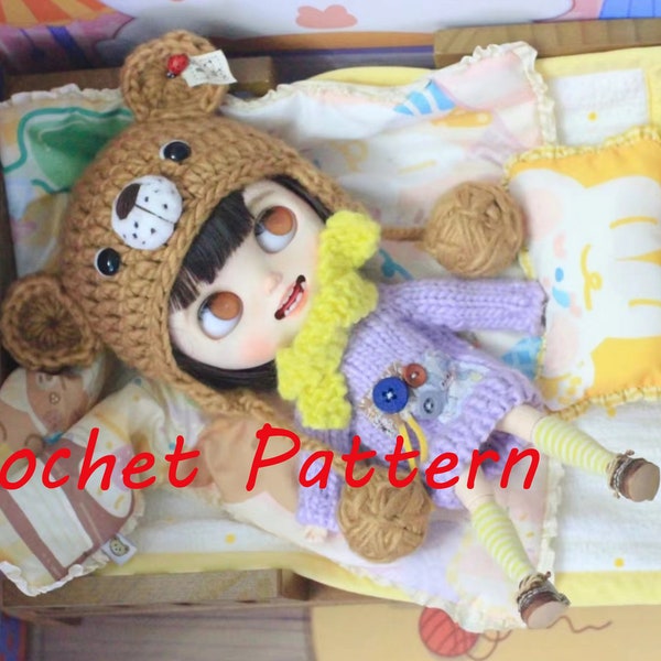 Crochet pattern OB11 Crochet Blythe Bear Hat Pattern photo tutorial - Crochet Bear Hat Pattern - OB22,OB24,Blythe Hat,Doll Hat