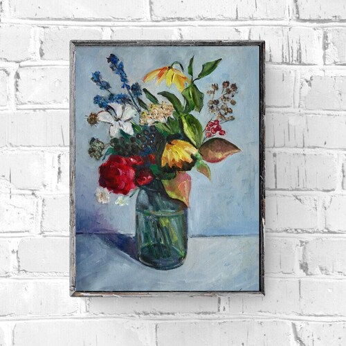 Wildflowers Bouquet Still Life/Original Oil shops Painting/