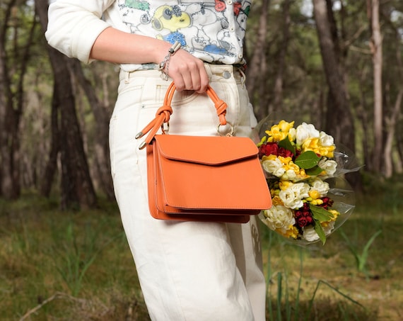 Classy Tiger Orange Leather Envelope Bag for Wedding Guest 