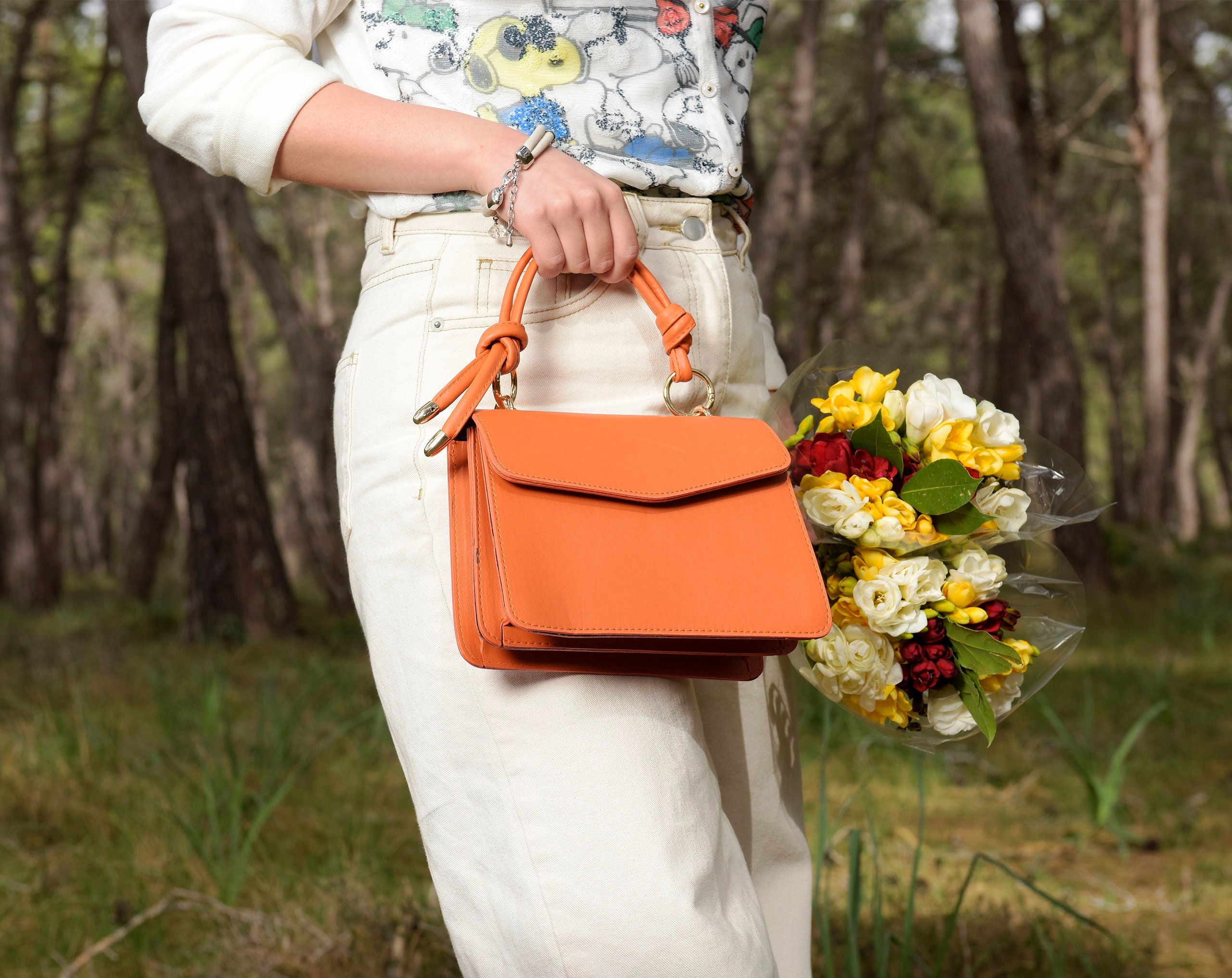 Classy Tiger Orange Leather Envelope Bag for Wedding Guest 