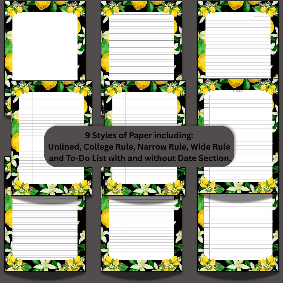Digital Writing Paper - Lemons With Black Background - Etsy