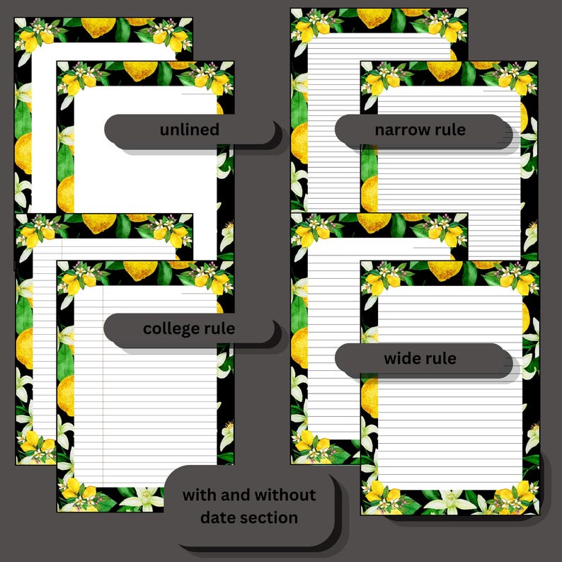 Digital Writing Paper - Lemons With Black Background - Etsy