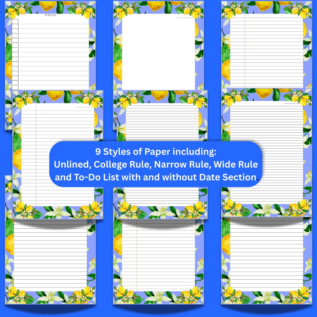 Digital Writing Paper Lemons Blue Background - Etsy