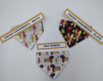 3 Pack - Cheeky Condiments & Hot Dawg - Pet Bandana - Handmade Pet Bandana with Charitable donation on every order