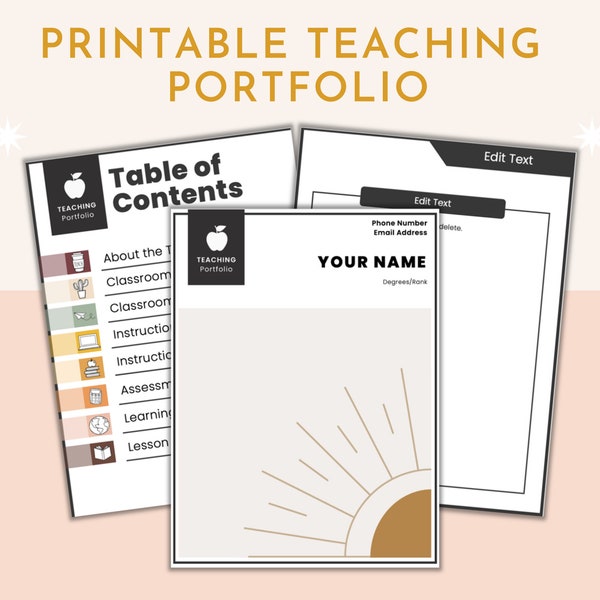 Boho | Print Digital Teaching Portfolio | PowerPoint + Google Slides - printable teaching portfolio, educator portfolio