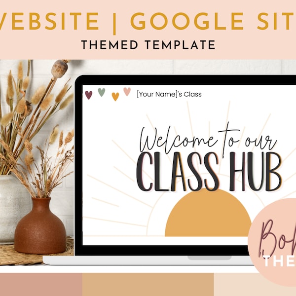 Boho Class Hub Website | Classroom Google Site, digital classroom website, class site template, teacher website