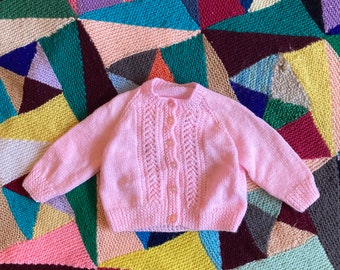 3-6 months personalised hand knitted and embroidered vintage baby cardigan