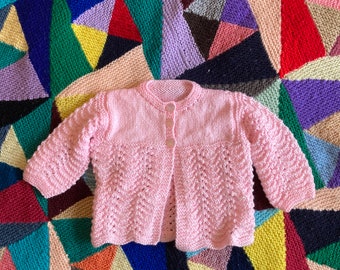 6-12 months personalised hand knitted and embroidered vintage baby cardigan