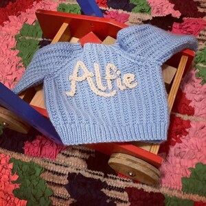 2-3 years personalised hand knitted and embroidered vintage jumper image 8