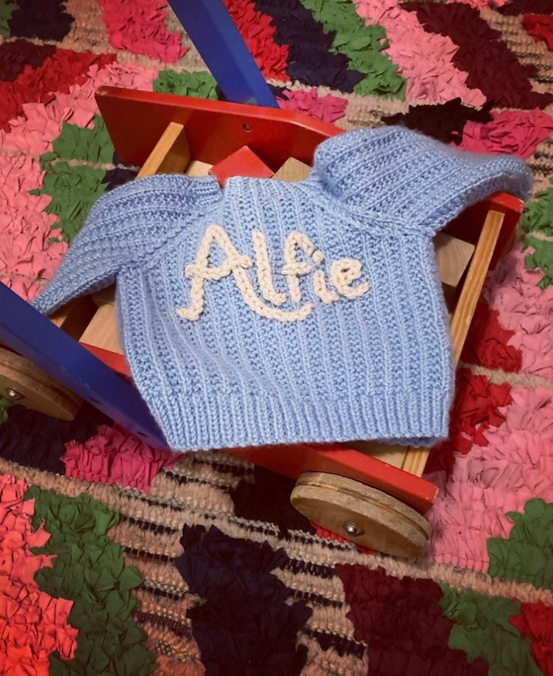 2-3 years personalised hand knitted and embroidered vintage jumper image 8