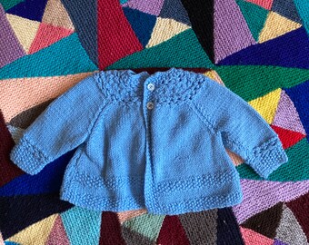 6-12 months personalised hand knitted and embroidered vintage baby cardigan