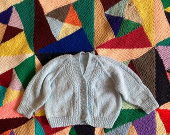 3-6 months personalised hand knitted and embroidered vintage baby cardigan