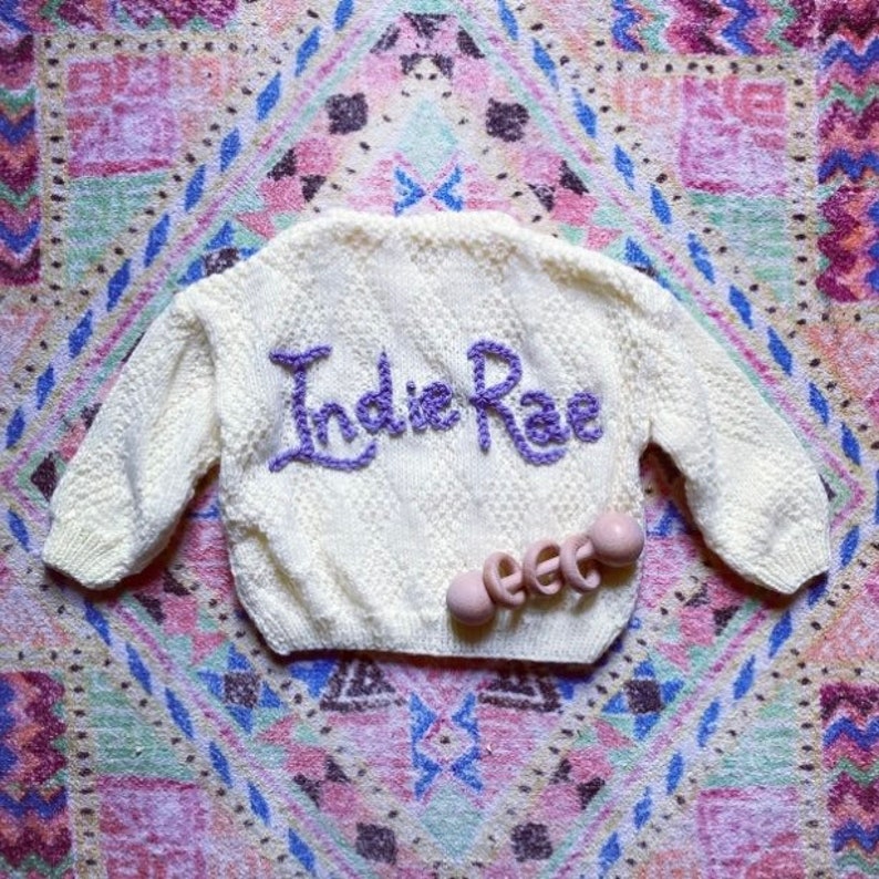 2-3 years personalised hand knitted and embroidered vintage jumper image 7