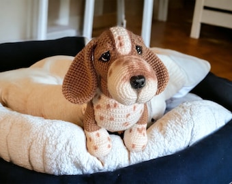 Wzór szydełkowy na basseta: Realistyczny pies amigurumi (samouczek PDF). Ręcznie robione prezenty dla miłośników psów. Uroczy szczeniak. Pluszowa zabawka. Szydełkowanie.