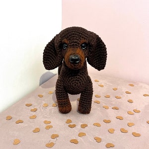 Dackel Häkelanleitung. Sauser Hund Häkelanleitung. PDF-Anleitung. Realistischer Hund. Amigurumi. Welpe. Niedlich. Gehäkelter Hund. Häkeltier.