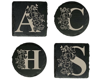 Personalised Slate Coaster Initial Letter, Laser Engraved Gift, Birthday, Anniversary, Wedding, Thankyou, Teacher, Christmas