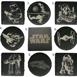 Star Wars Inspired Natural Slate Coasters 18 Designs Square or Round Great Gift, Birthday, Anniversary (R2D2 C3PO Stormtrooper Darth Vader)