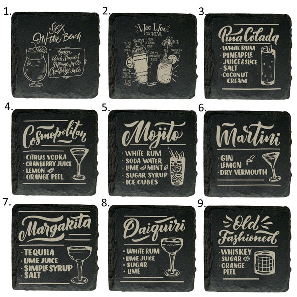 Cocktail Recipe Slate Coasters  Great Gift, Birthday, Anniversary, Summer, Party, BBQ, Drink, Alcohol, Girls night
