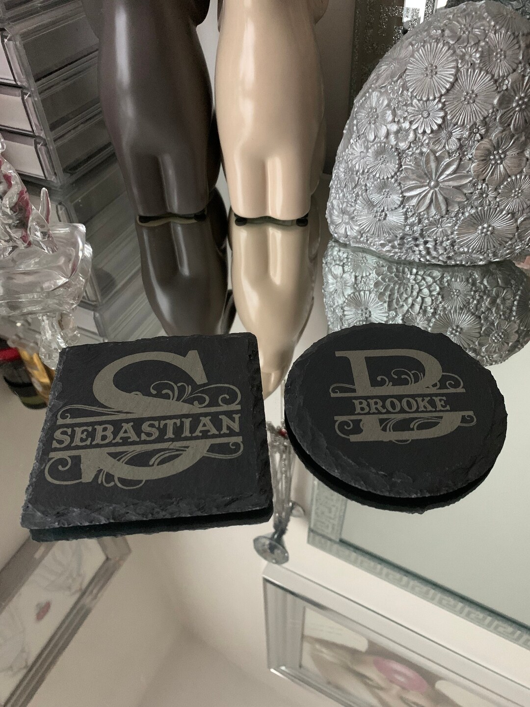 Personalised Slate Coaster Name and Initial Letter, Laser Engraved Gift ...