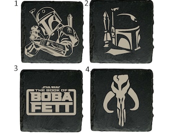 Libro di Boba Fett Sottobicchieri in ardesia naturale ispirati a Star Wars, ottimo regalo per compleanni e anniversari