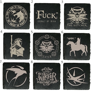 The Witcher Inspired Natural Slate Coasters - Toss a Coin, Geralt of Rivia, F*ck Square or Round Great Gift Netflix