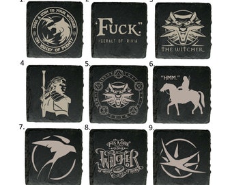 The Witcher Inspired Natural Slate Coasters - Toss a Coin, Geralt of Rivia, F*ck Square or Round Great Gift Netflix