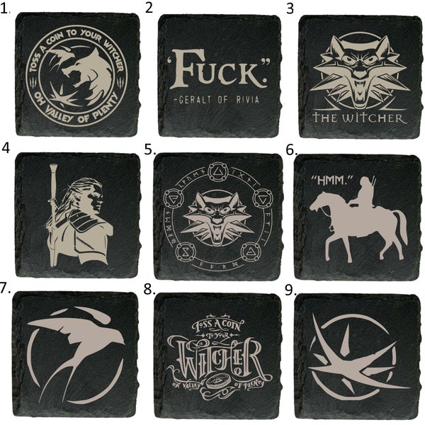 The Witcher Inspired Natural Slate Coasters - Toss a Coin, Geralt of Rivia, F*ck Square or Round Great Gift Netflix