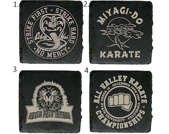 Cobra Kai Inspired Natural Slate Coasters - Miyagi Do, Eagle Fang, All Valley Tournament Square or Round Great Gift Karate Kid