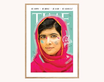 Malala Yousafzai illustration poster, Wall Art Printing Poster, Home decor, Birthday present, original gift