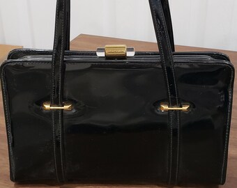 Vintage Black Garay Handbag with Gold and Clear Acrylic Accents