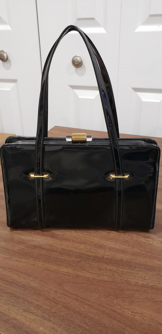 Vintage Black Garay Handbag with Gold and Clear Ac