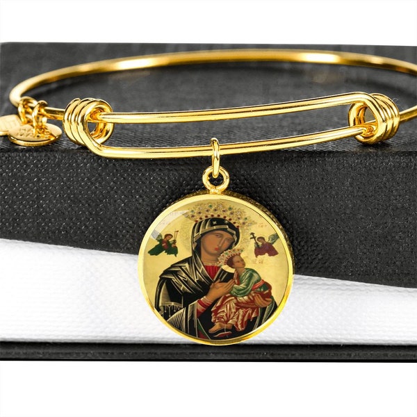 Gold Bracelet Religious Bangle Bracelet Silver Religious Jewelry Catholic Saint Medal Women Jewelry Custom Engraved Gift Perpetual Help