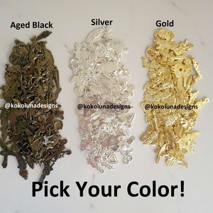 25 Assorted Mexican Milagros Charms - Ex-Voto - Three Color Options: Aged Black; Gold; Silver