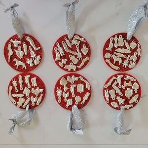 Milagros Christmas Ornaments | Set of 6 Red Glitter Round Ornaments with Silver-tone Milagro Charms