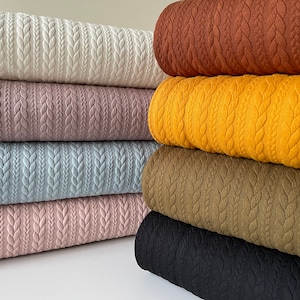 Cable knit jersey Fabric by half meter / half yard.  Versatile Sewing Fabric, Cozy Sweater Material, Chunky Deco Fabric - Gray, Pink, Blue